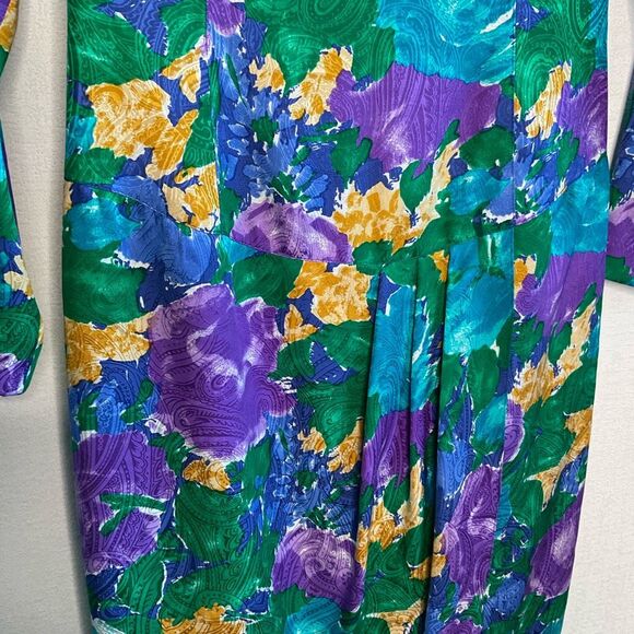 Vintage Gillian Womens 100% Silk Green Purple Floral Dress Size 6 Open Back 70s - Picture 4 of 11